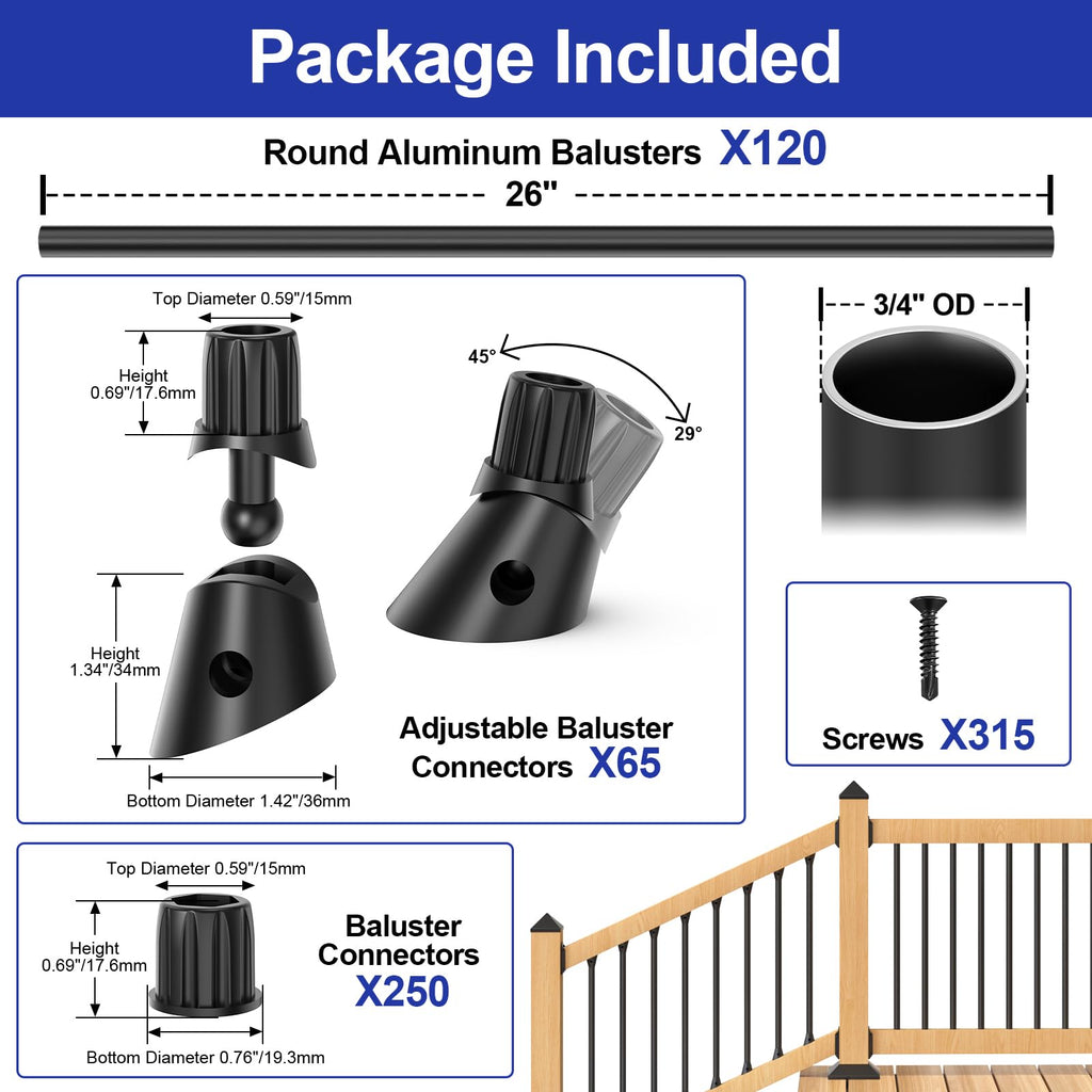 26" Black Aluminum Deck Balusters 120 Pack Q728706
