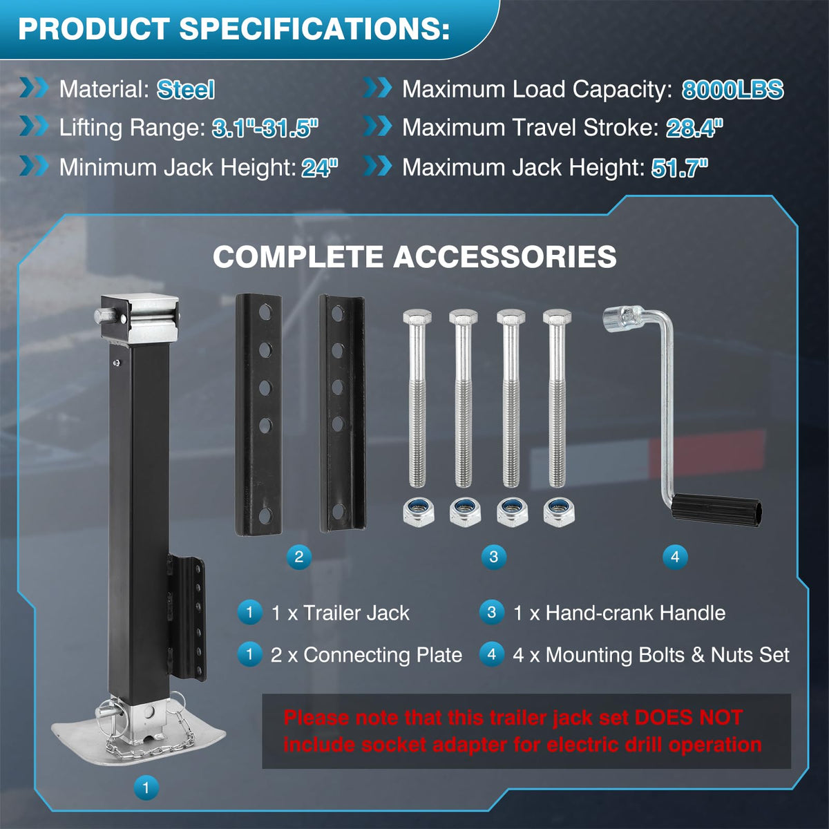 8000LBS Heavy Duty Trailer Jack B885354