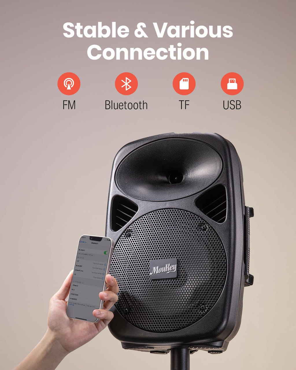 8 Inch Rechargeable Bluetooth PA System with Tripod Stands, Wired Mic K994