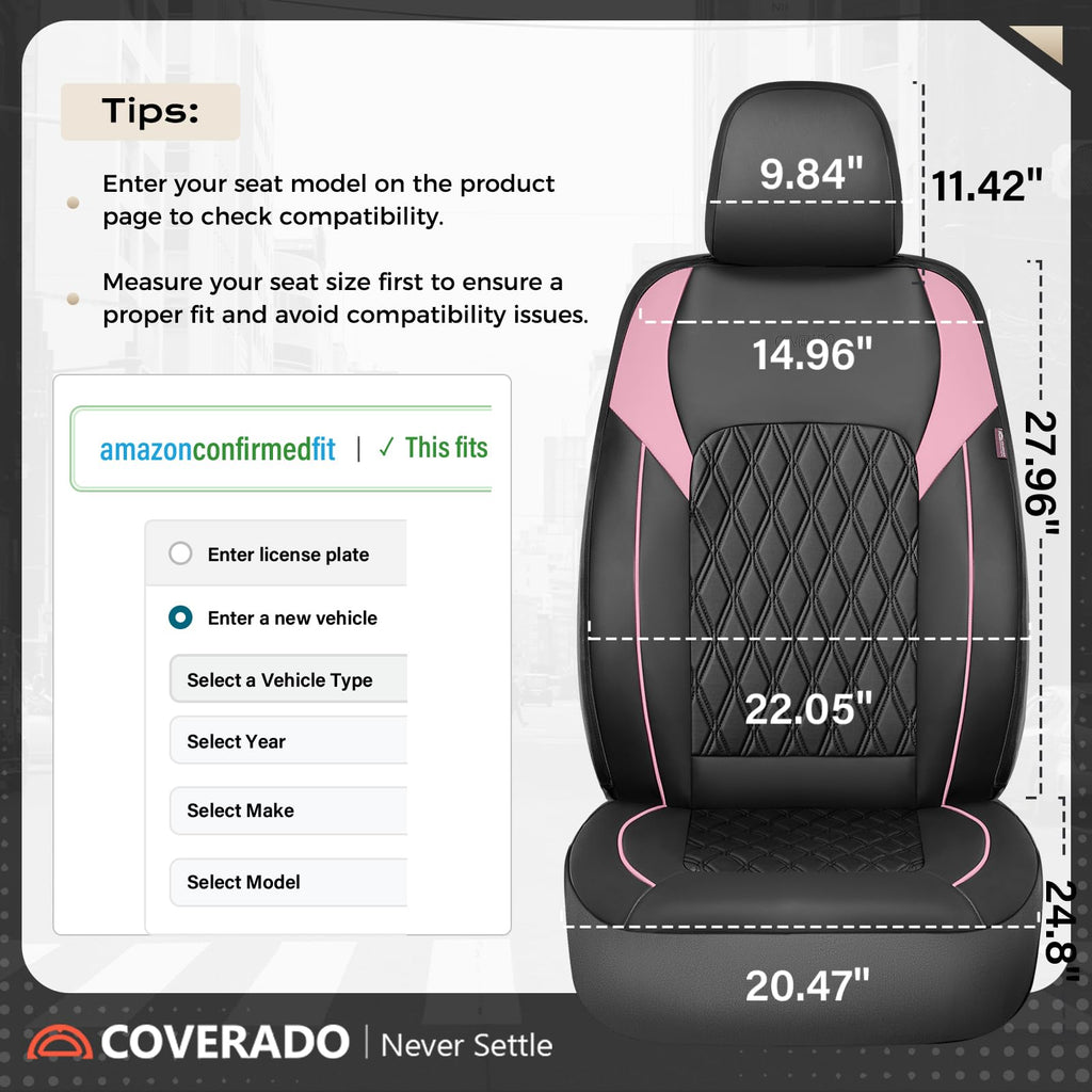 Black Pink Faux Leather Car Seat Covers Full Set N22137