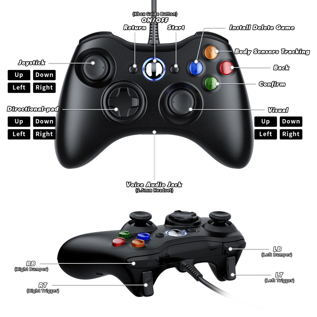 10ft Wired Controller with Upgraded Joystick, Double Shock, 2.5mm Audio Jack - 2 Pack B519