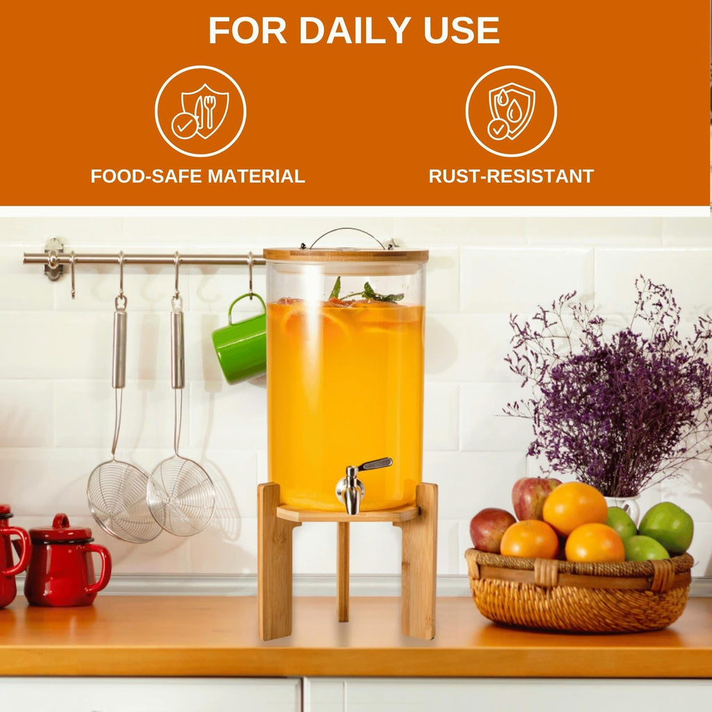 2.1 Gallon Glass Beverage Dispenser with Bamboo Stand and Spigot L9816