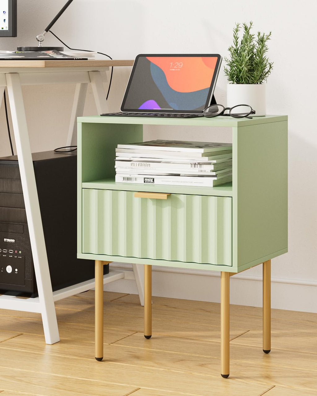 Green Night Stand with Drawer and Shelf C511739