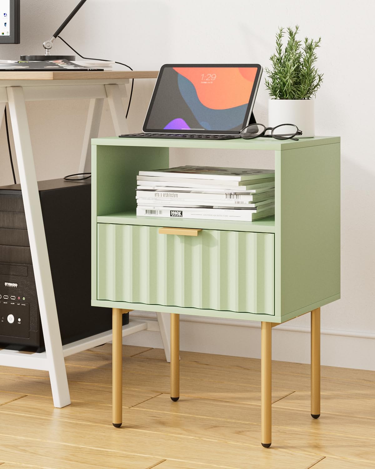 Green Night Stand with Drawer and Shelf C511739