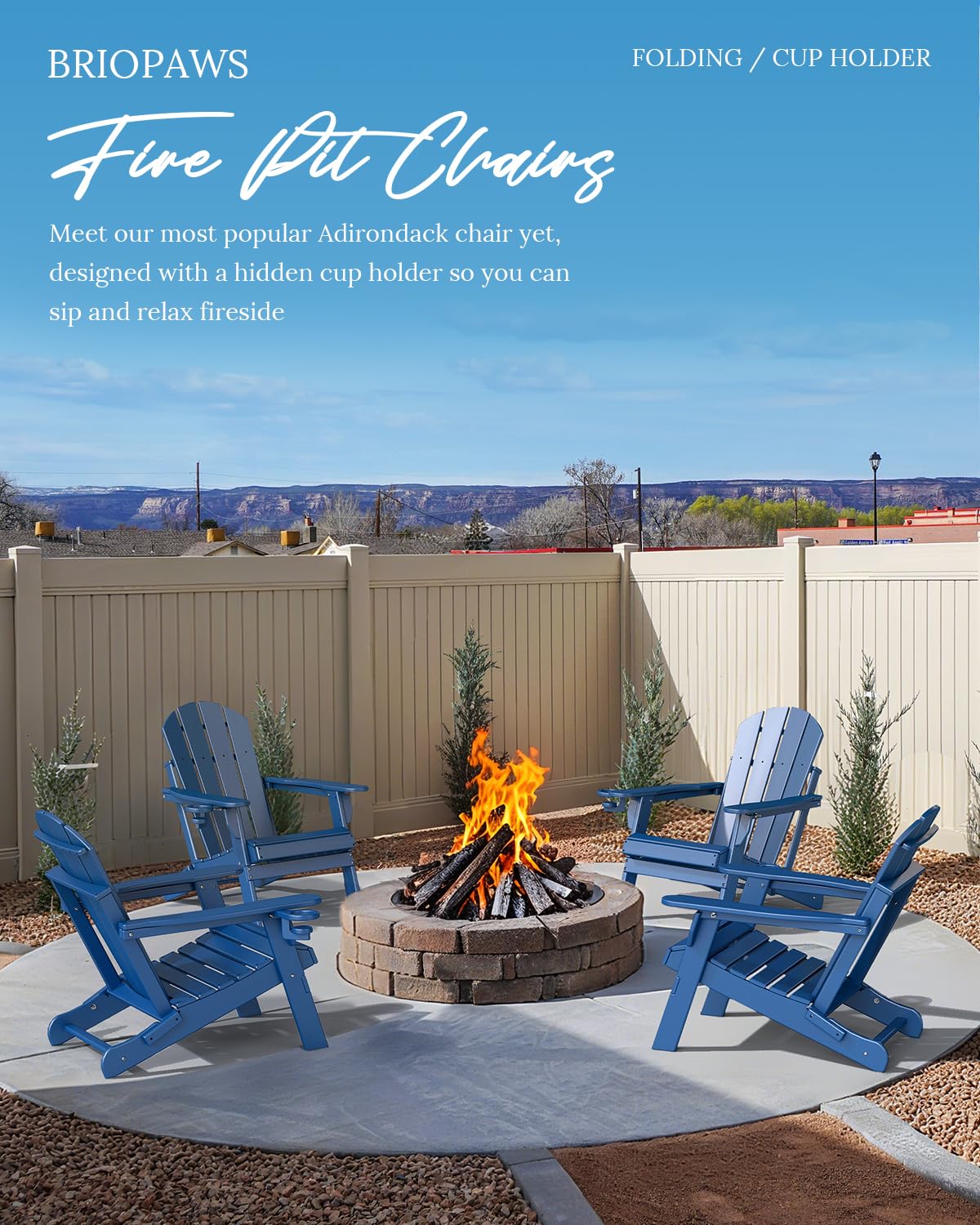 Folding Adirondack Chairs Set of 2 Blue HDPE U425