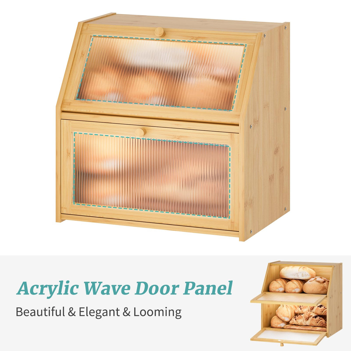 Extra Large Bamboo Wood Double Layer Bread Box G757296