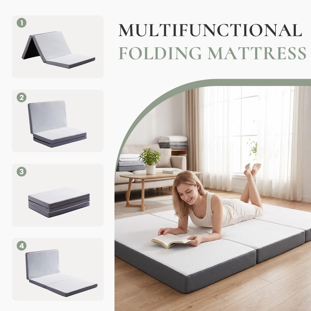 Twin Trifold Memory Foam Mattress with Washable Cover N827730