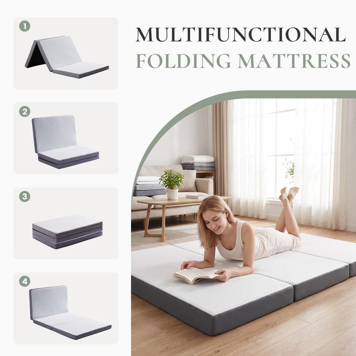 Twin Trifold Memory Foam Mattress with Washable Cover N827730