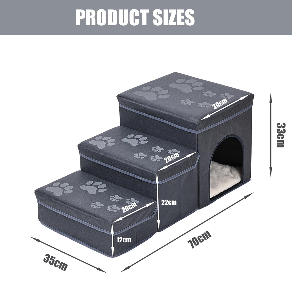 Folding Pet Ramp with Storage, Non Slip Dog Stairs, Grey D50073