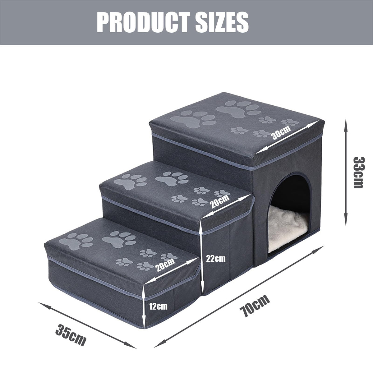 Folding Pet Ramp with Storage, Non Slip Dog Stairs, Grey D50073