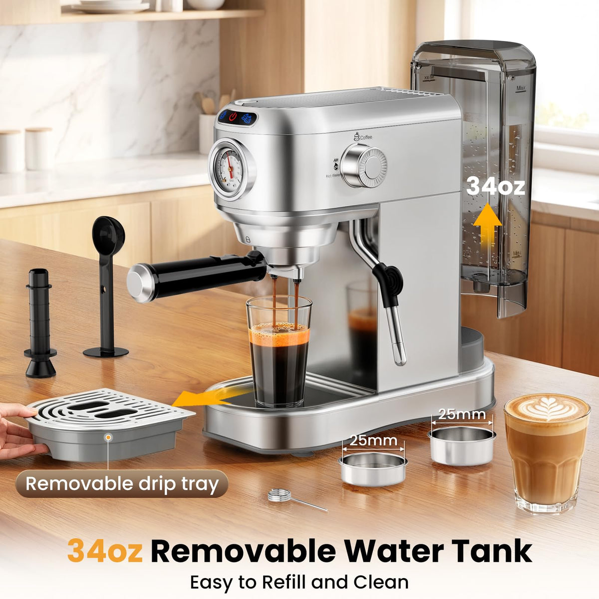20 Bar Compact Stainless Steel Espresso Machine with Milk Frother Y547527