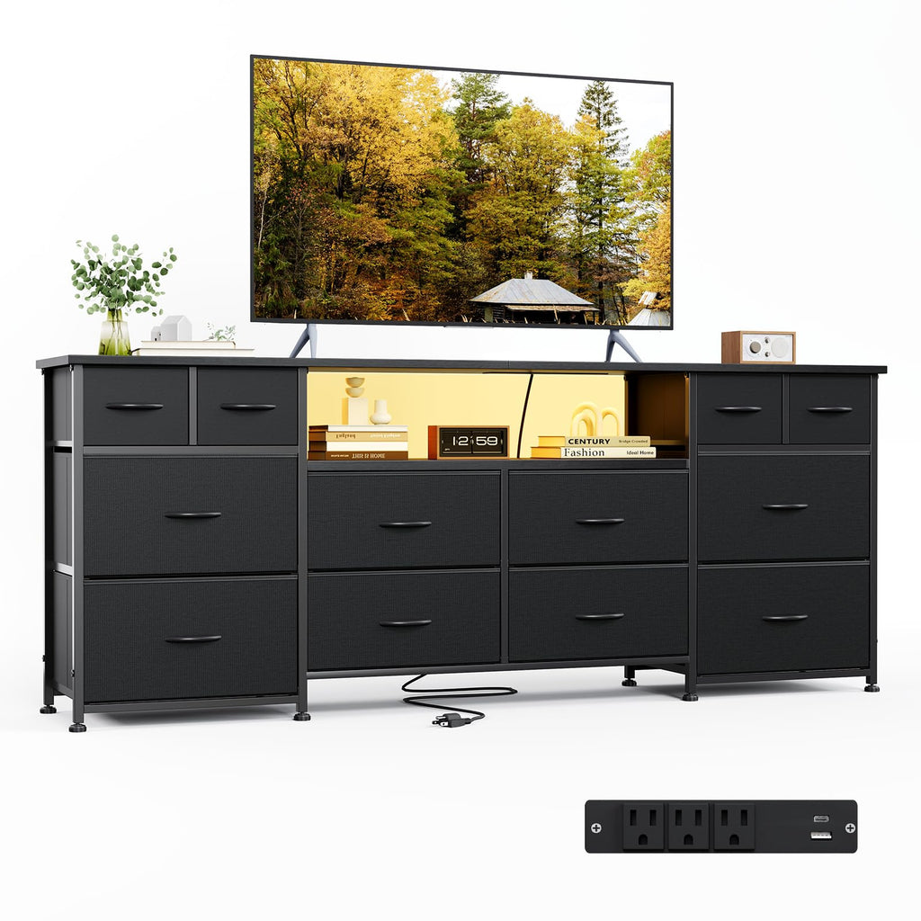 63 Inch 12 Drawer Black Dresser T154586