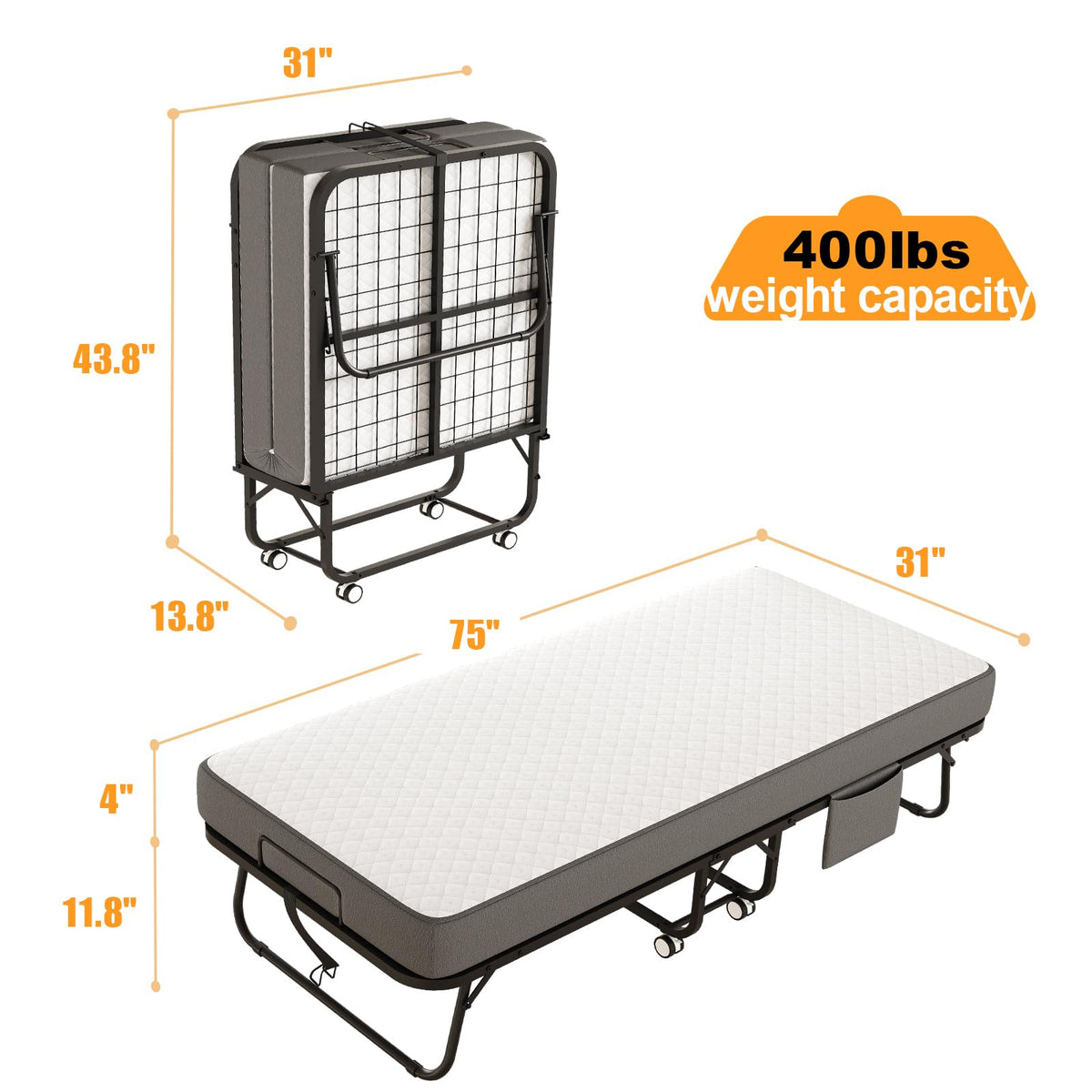 Folding Bed with Memory Foam Mattress U962