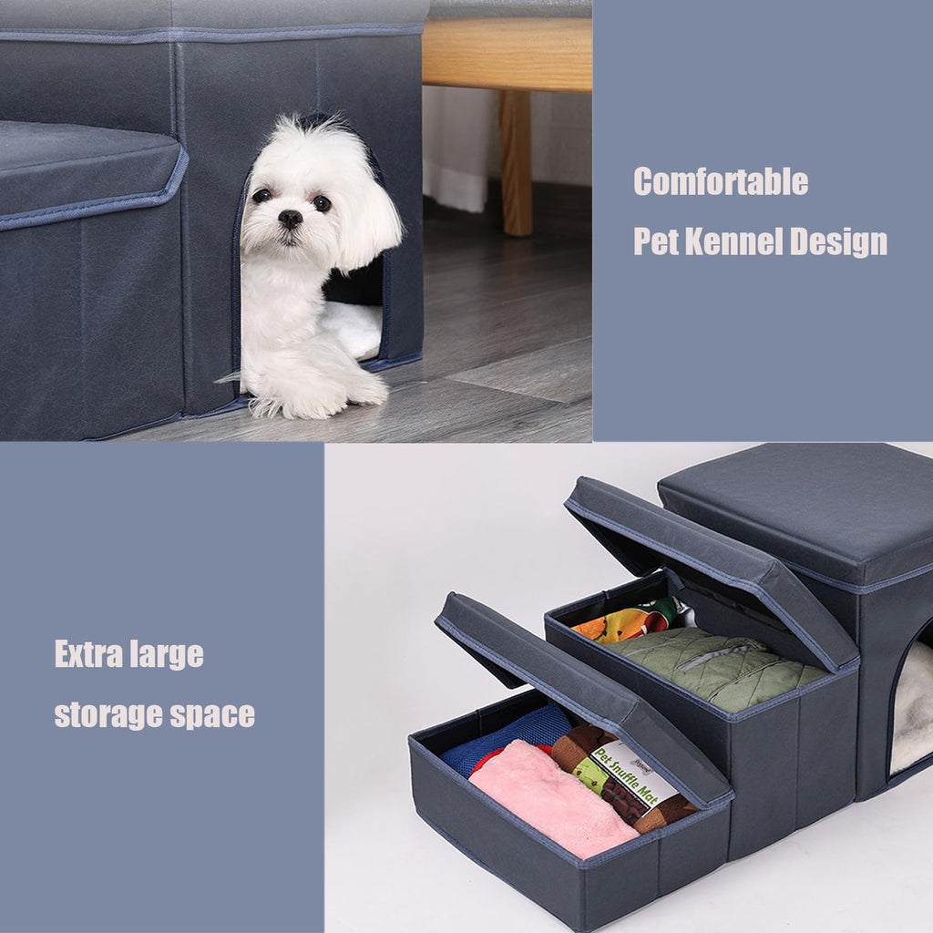 Folding Pet Ramp with Storage, Non Slip Dog Stairs, Grey D50073