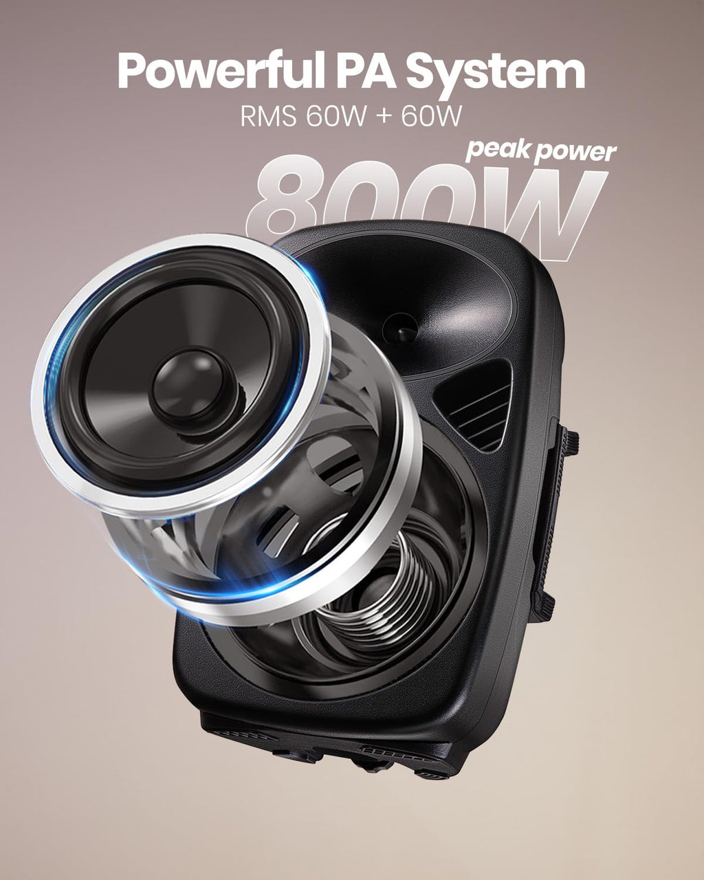 8 Inch Rechargeable Bluetooth PA System with Tripod Stands, Wired Mic K994