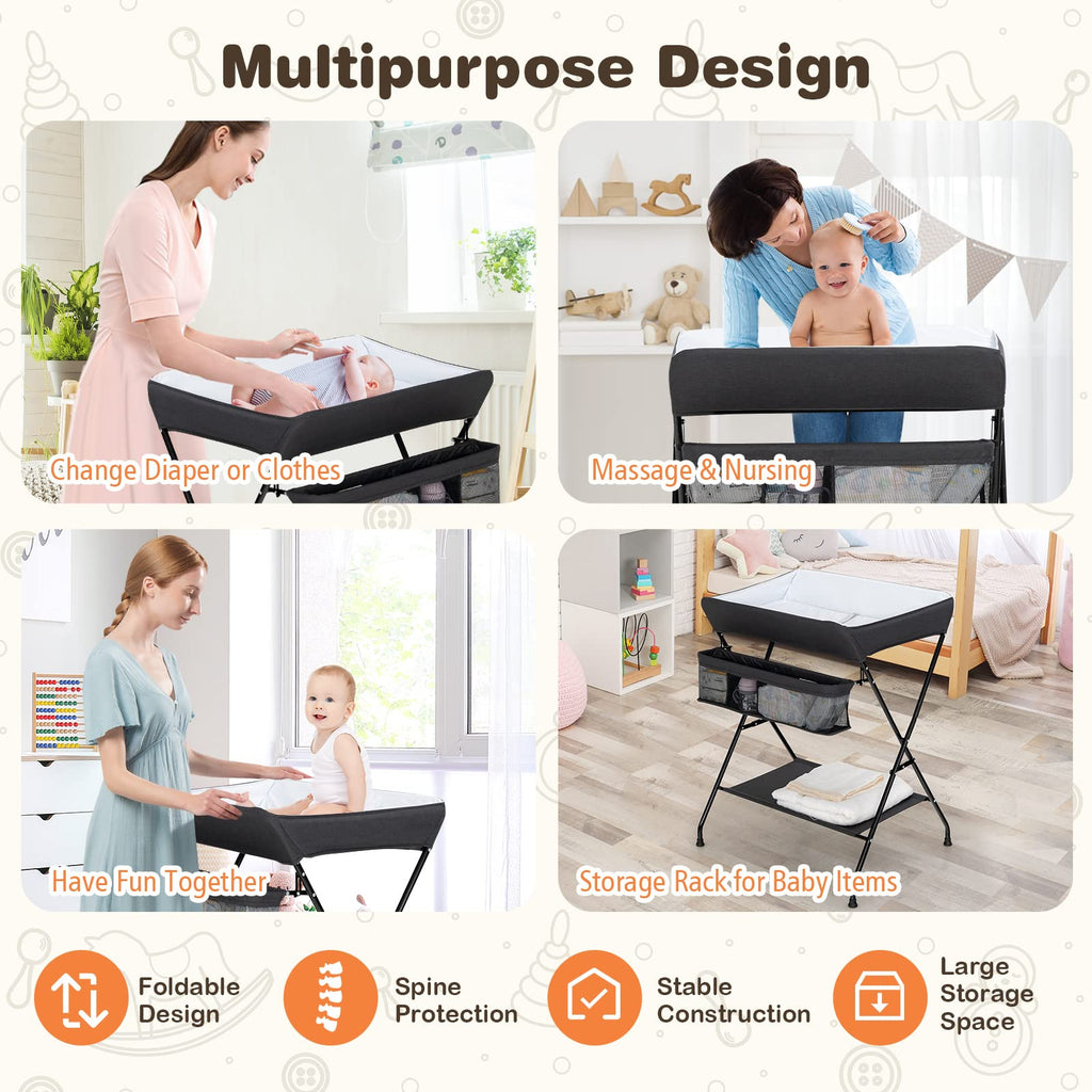 Portable Baby Changing Table with Safety Belt Black L8378