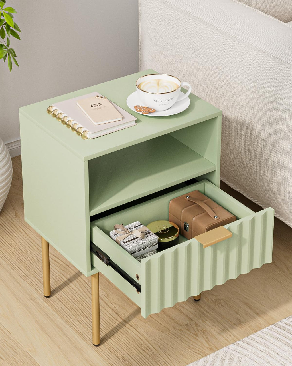 Green Night Stand with Drawer and Shelf C511739