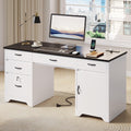 White Office Desk with Lockable Drawers and Charging Station X550920
