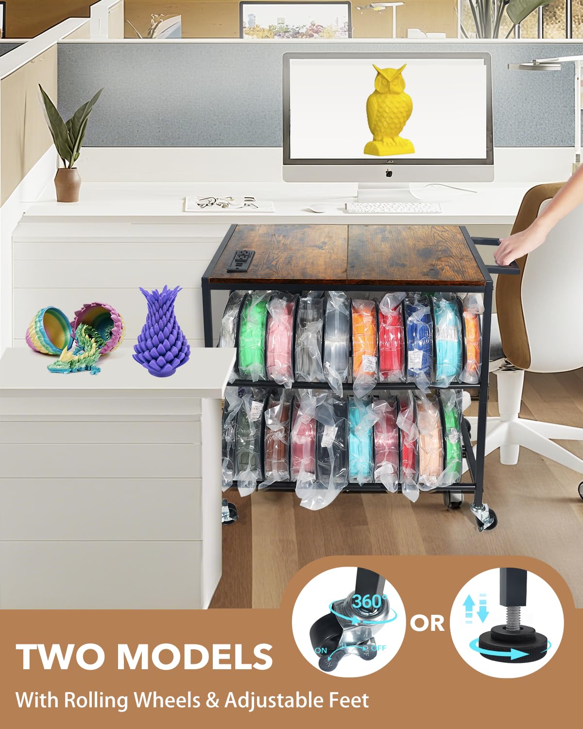 Heavy Duty Rolling 3D Printer Stand with Filament Storage V59817