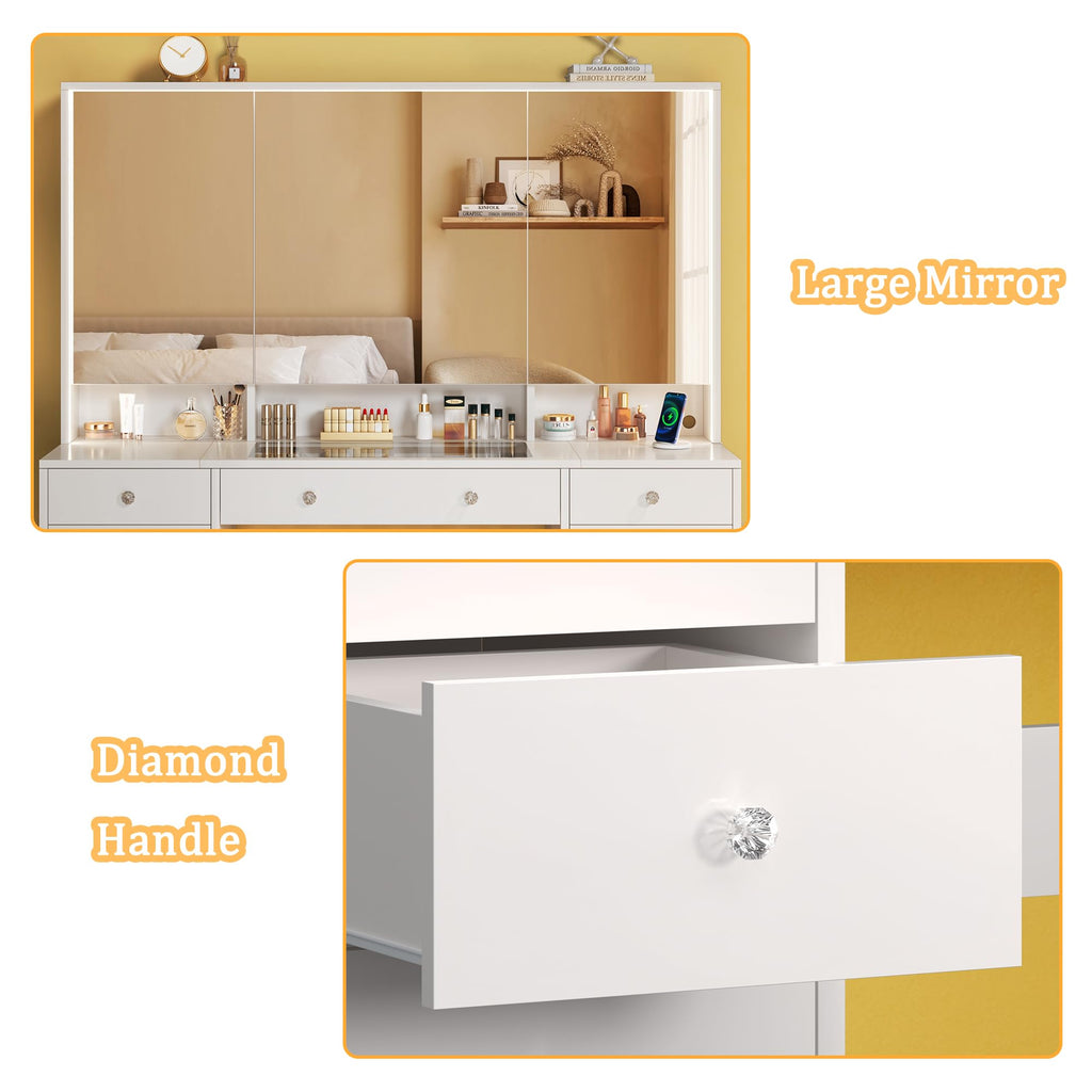 White Vanity Desk with Mirror and Lights K24252