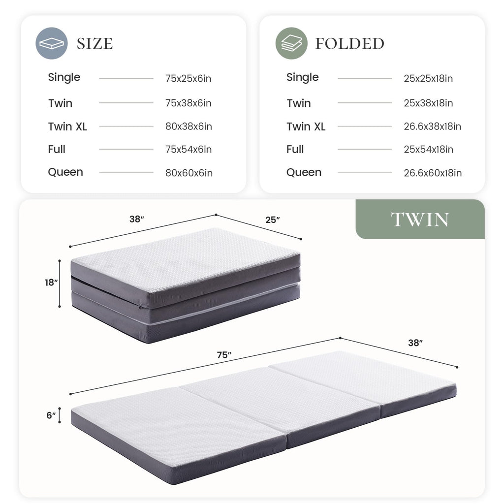 Twin Trifold Memory Foam Mattress with Washable Cover N827730