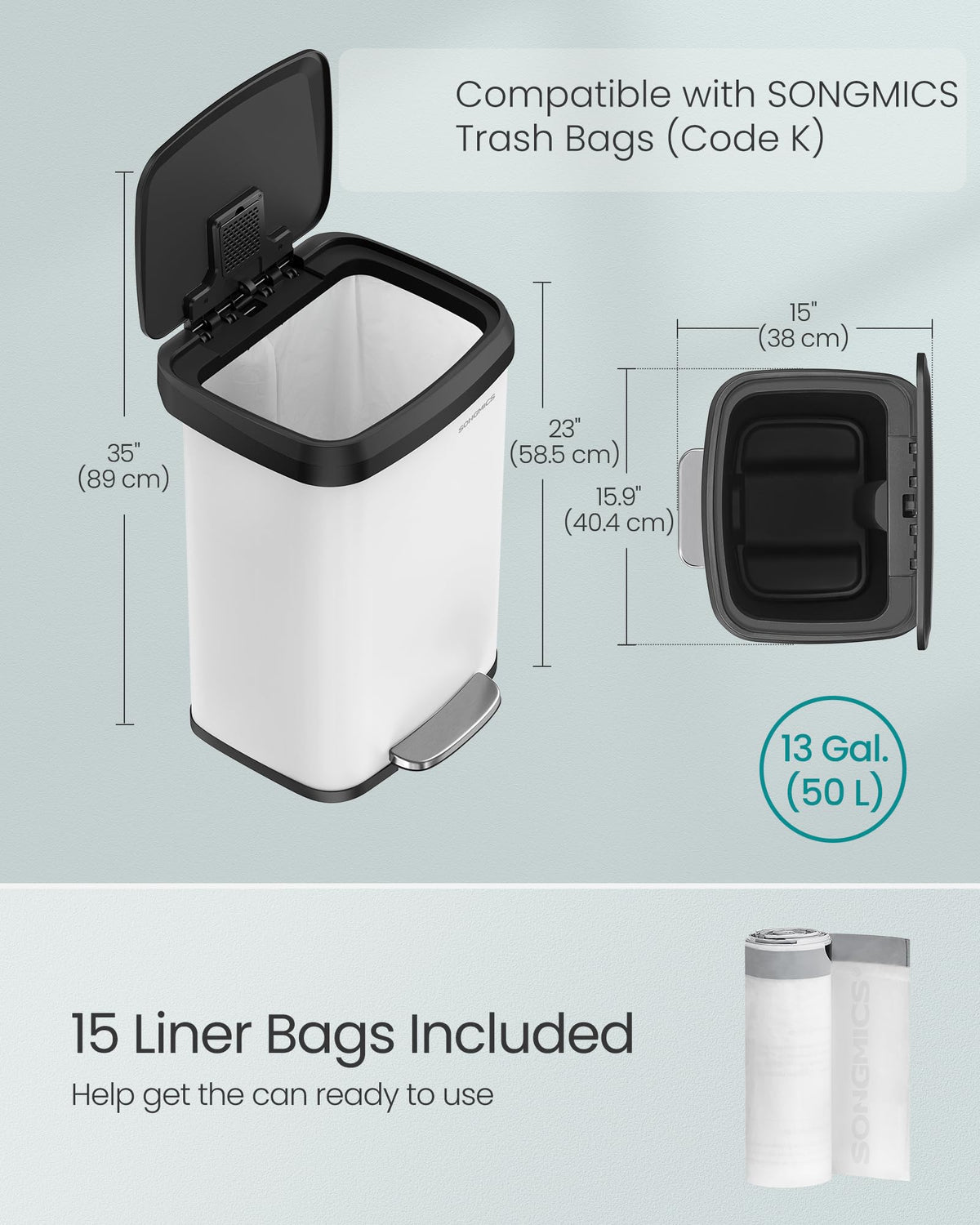 13 Gallon Stainless Steel Kitchen Trash Can X370864