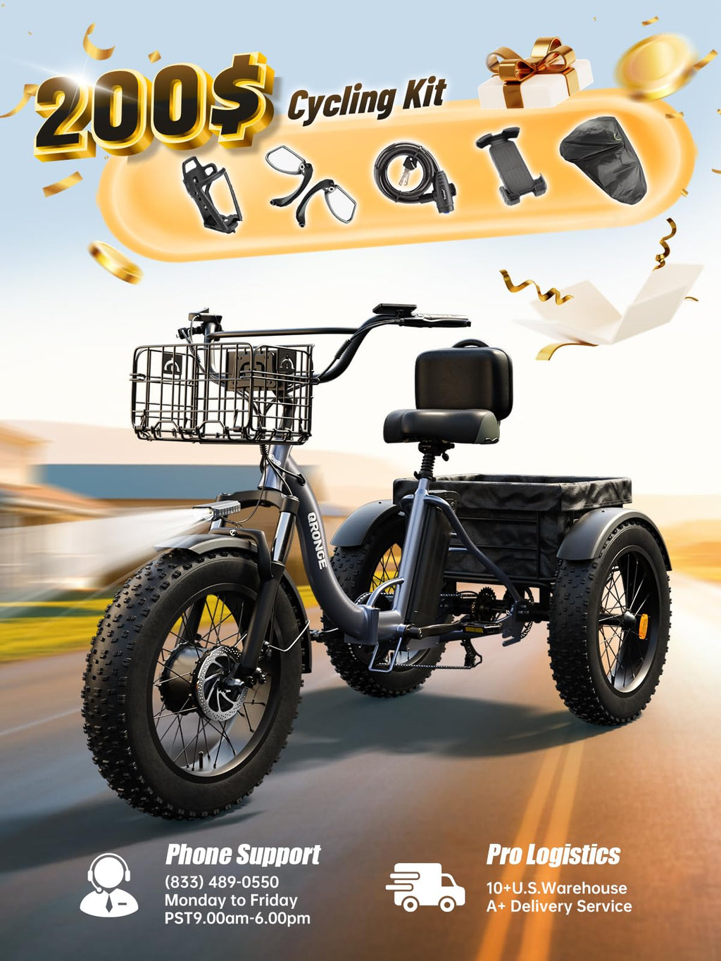 Electric Tricycle for Adults 1200W 36V 20AH Fat Tire Folding H620