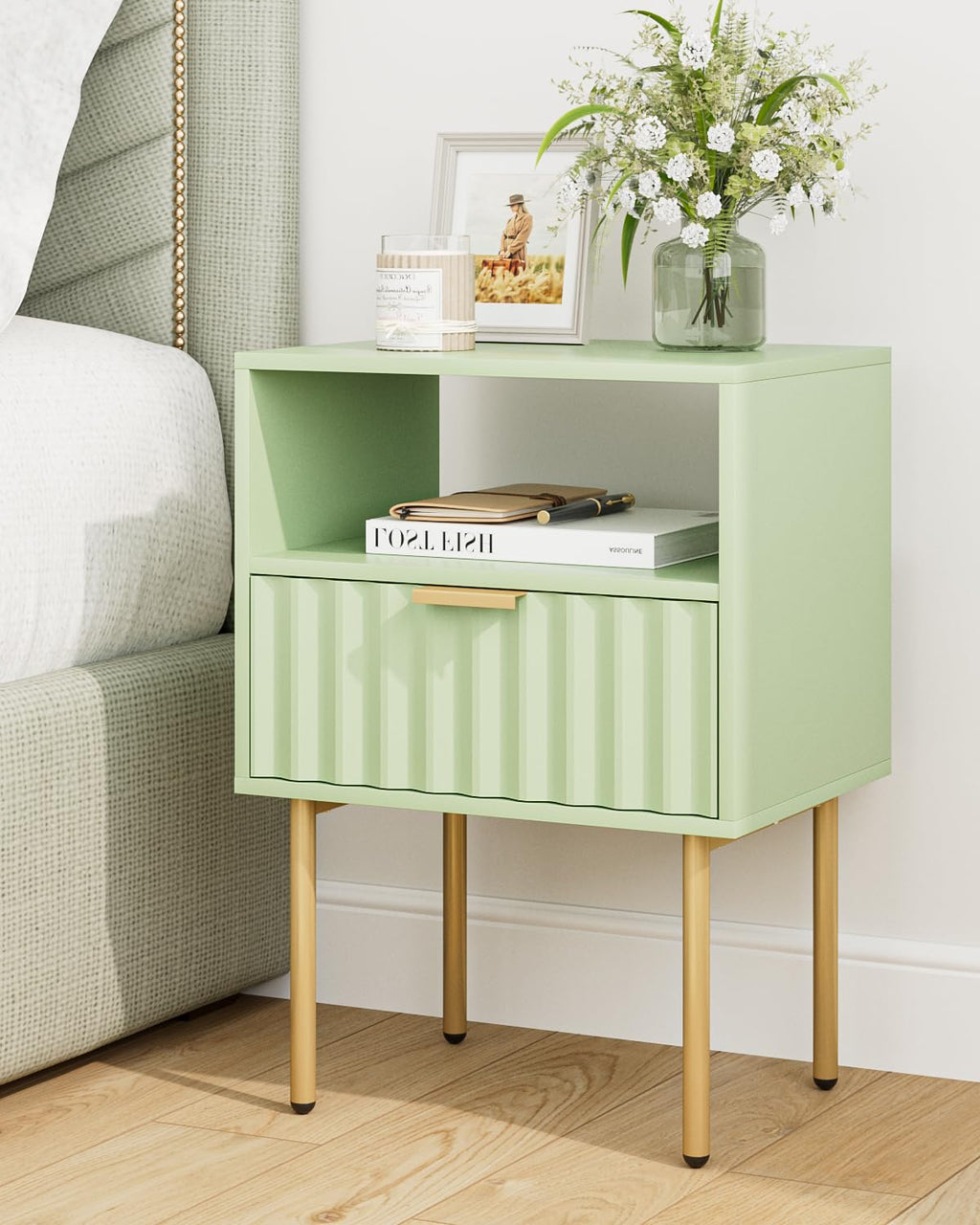 Green Night Stand with Drawer and Shelf C511739