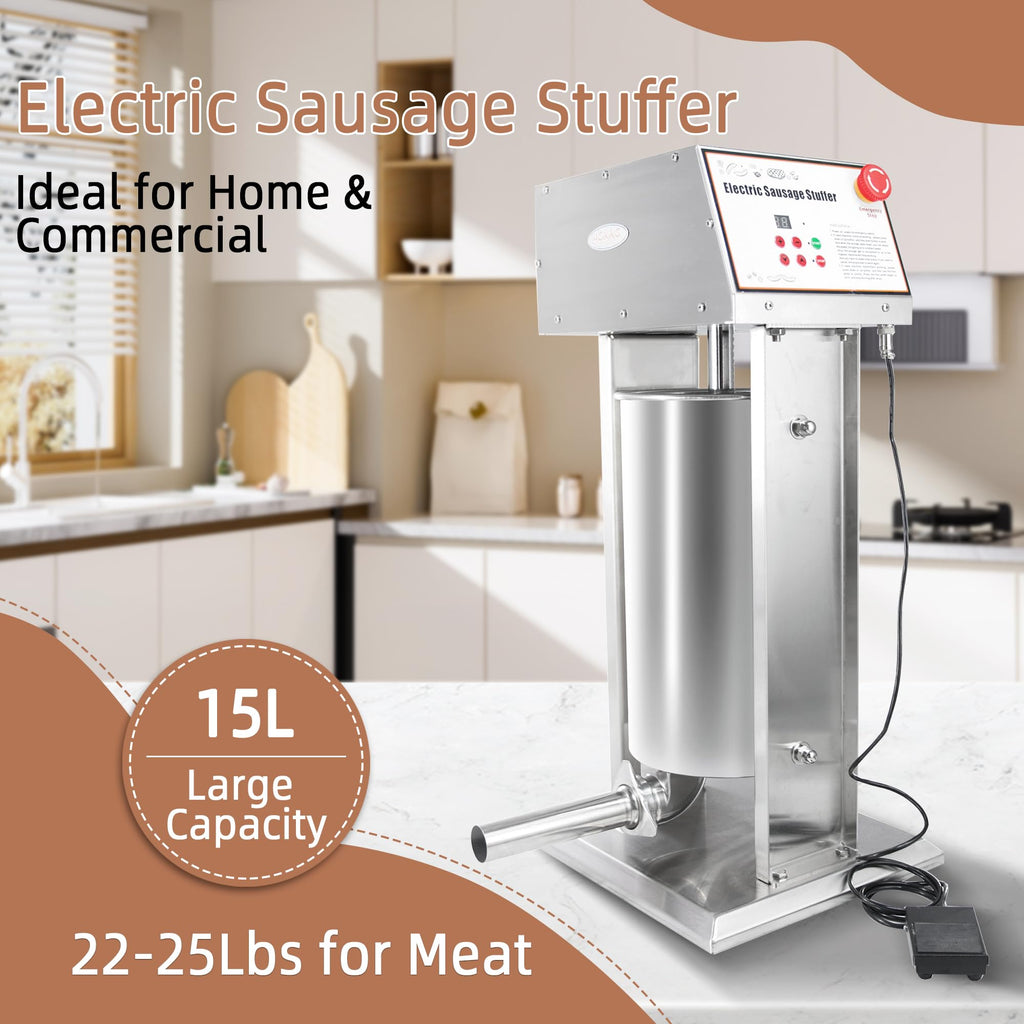 30LB Stainless Steel Electric Sausage Stuffer with 5 Stuffing Tubes D657720