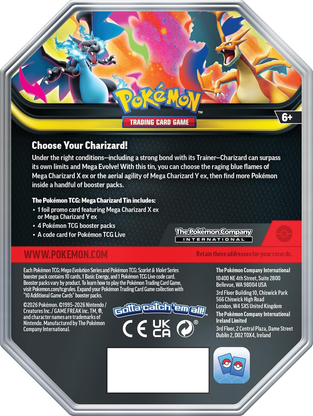 Pokémon TCG Mega Charizard ex Promo Card and Tin with 4 Packs H609