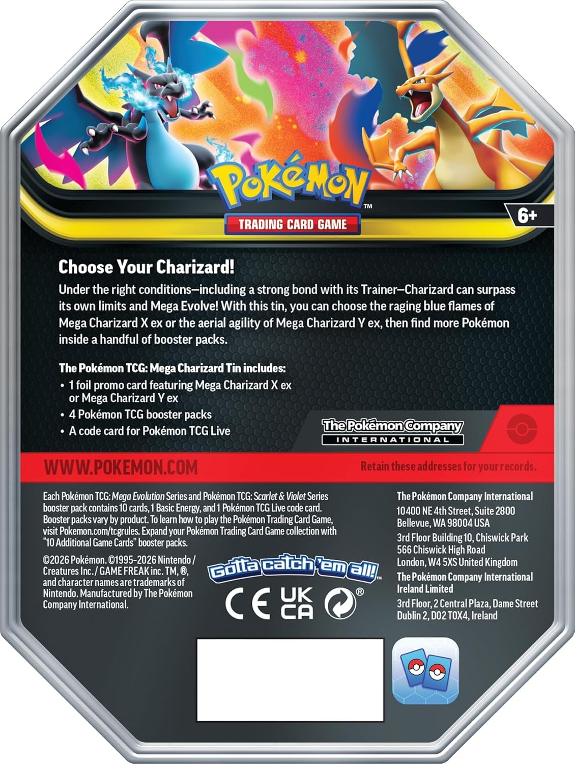 Pokémon TCG Mega Charizard ex Promo Card and Tin with 4 Packs H609