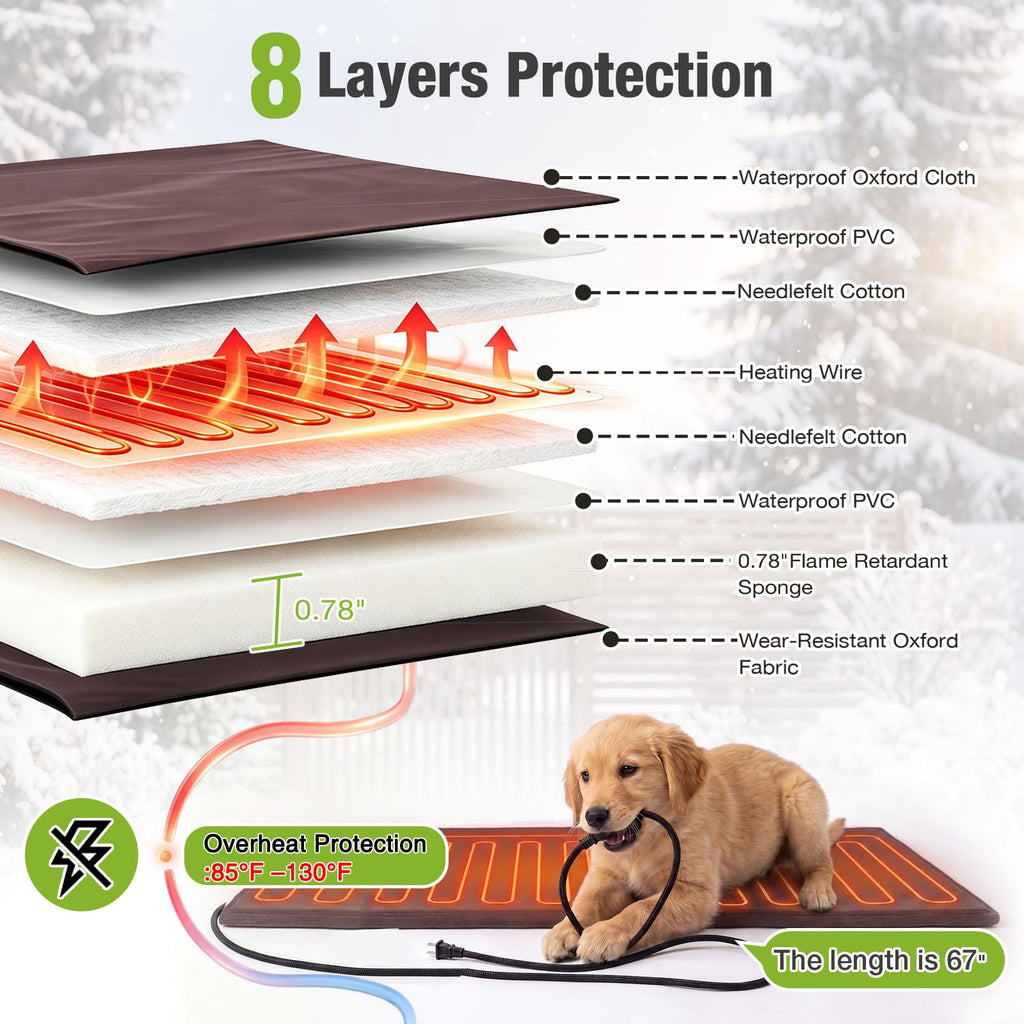 60" Heated Dog House with Heated Pad and Rotating Food Bowl Y4955