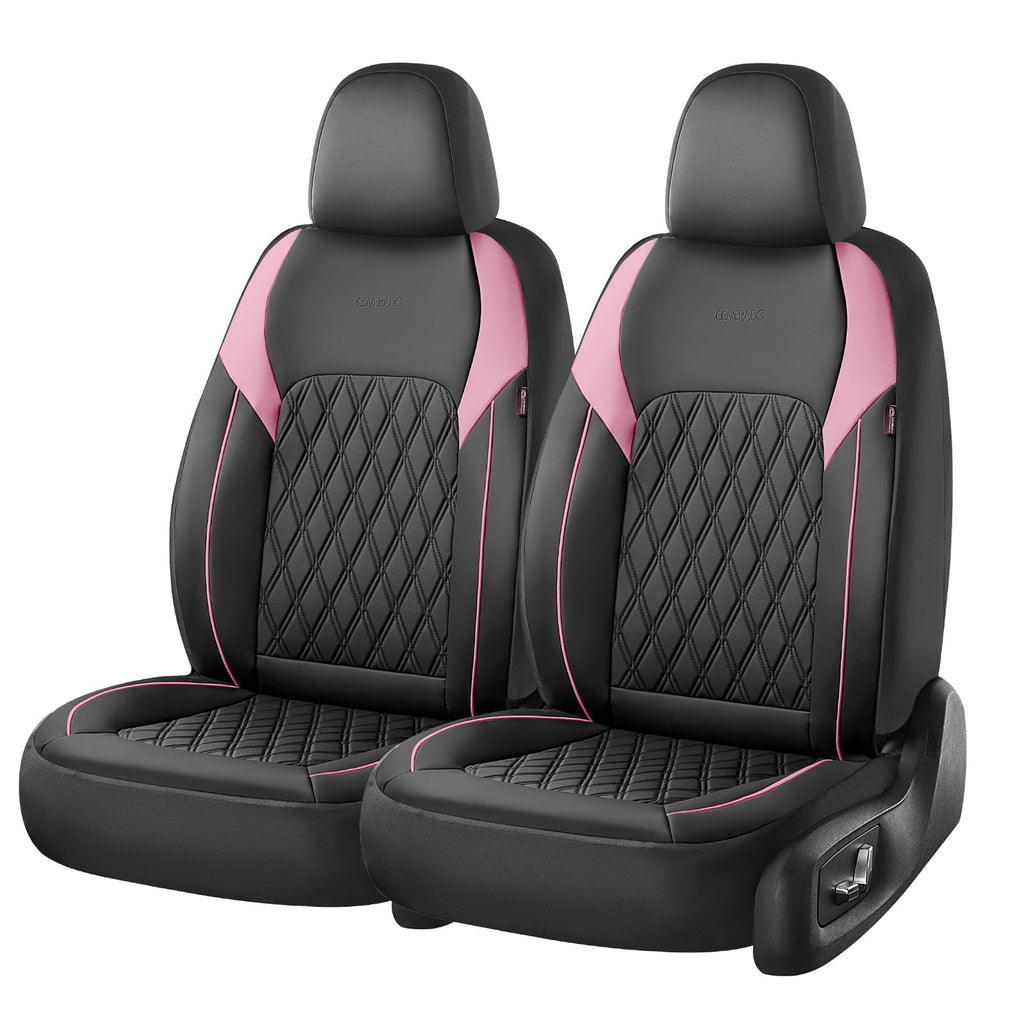 Black Pink Faux Leather Car Seat Covers Full Set N22137