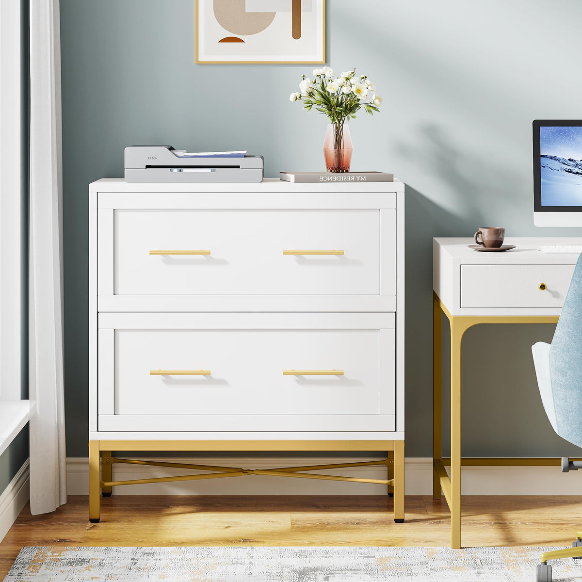 White 2 Drawer Wood File Cabinet D9582