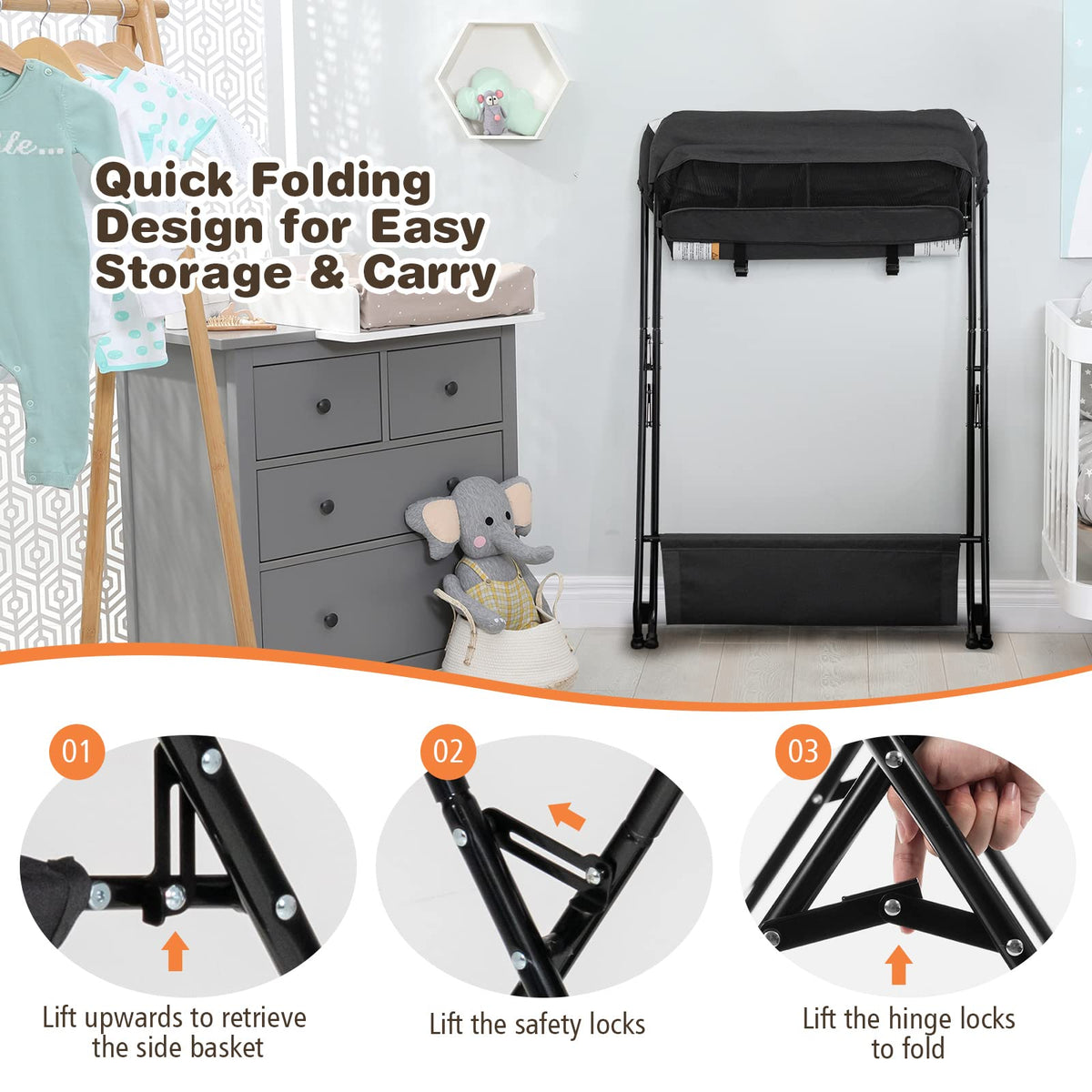 Portable Baby Changing Table with Safety Belt Black L8378