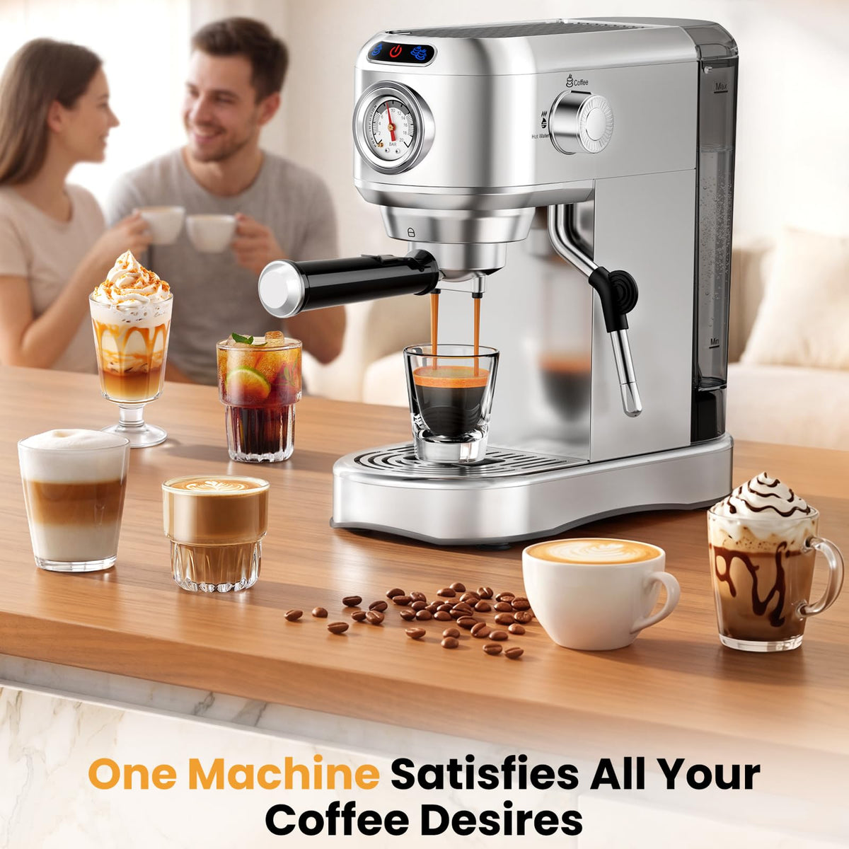20 Bar Compact Stainless Steel Espresso Machine with Milk Frother Y547527