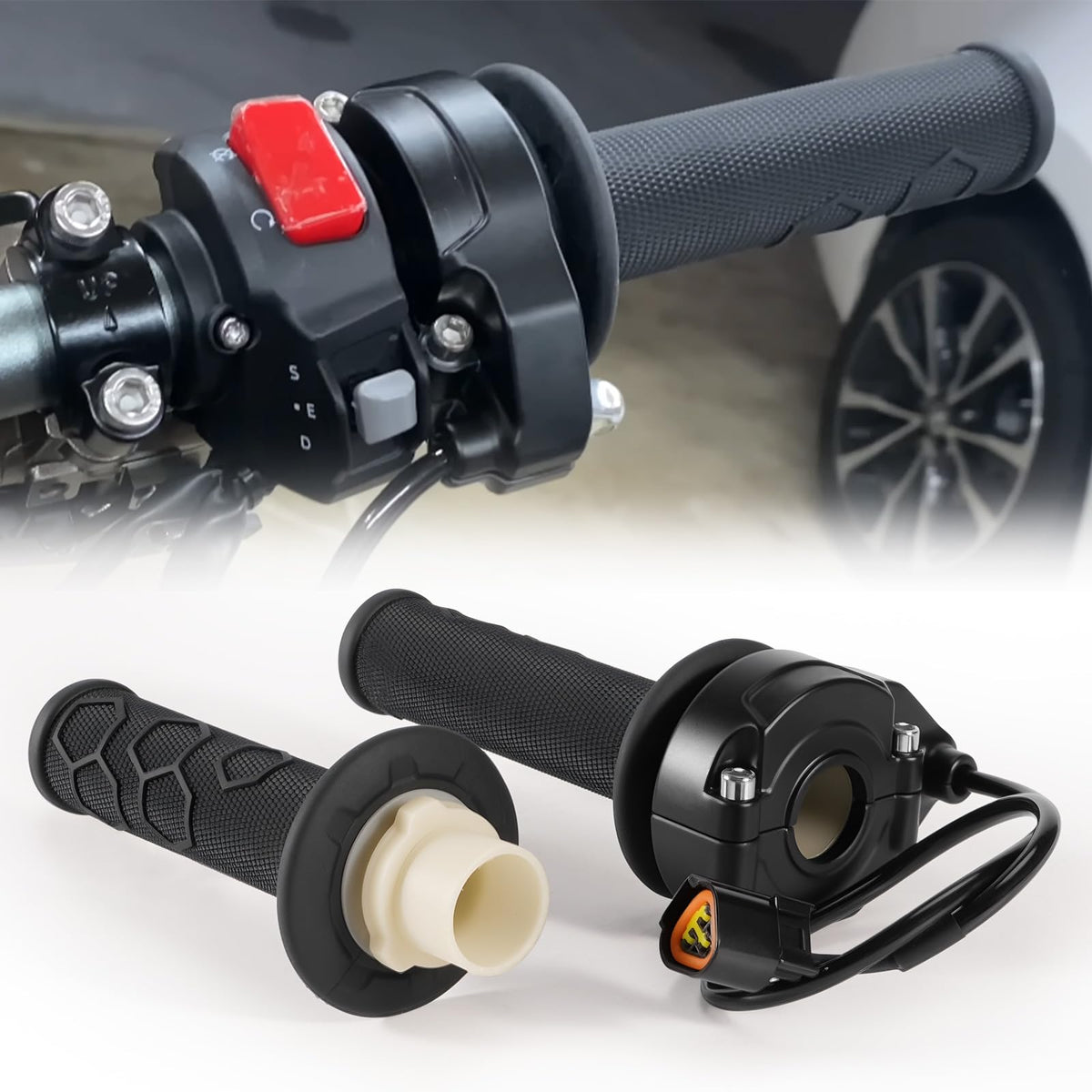 Electric Throttle Handle Assembly with Cable and Spare Right Handlebar Grip V992