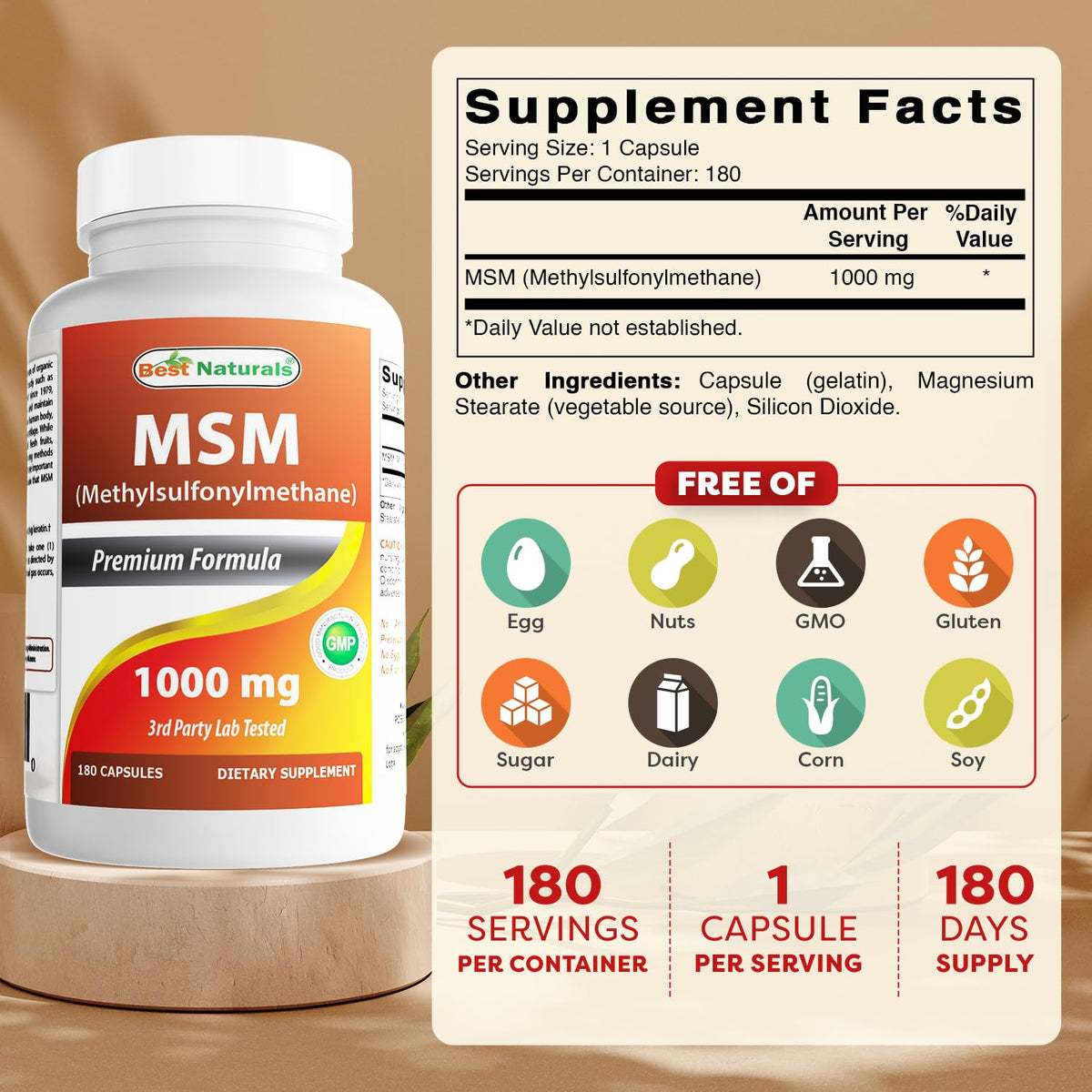 MSM 1000 mg 180 Capsules L529