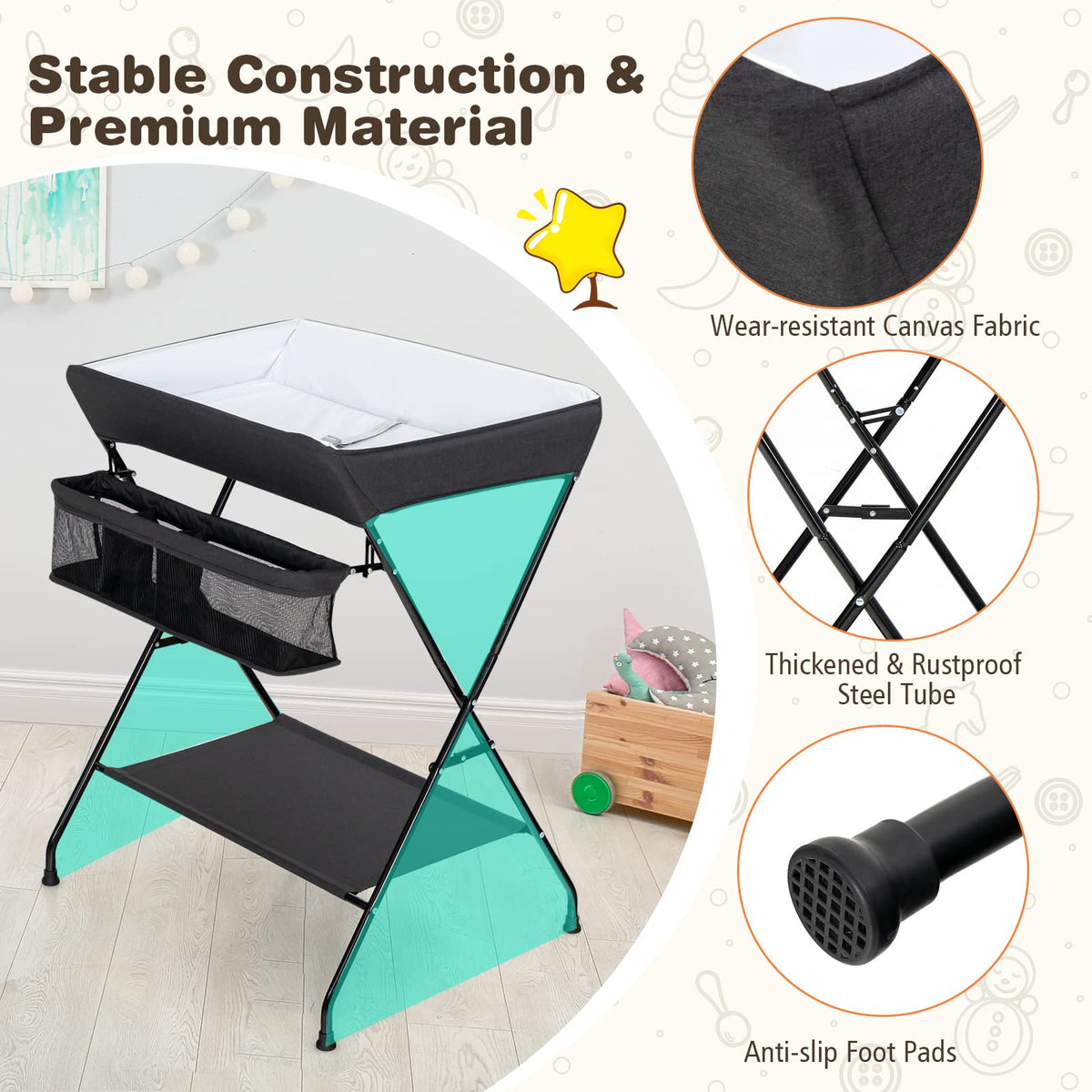 Portable Baby Changing Table with Safety Belt Black L8378