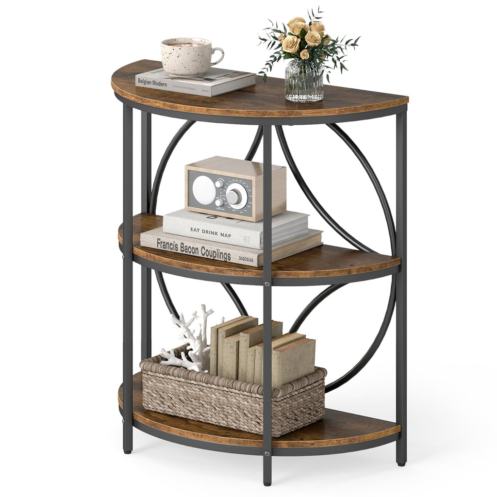 Half Round 3-Tier Sofa Side Table with Storage Shelves N975259