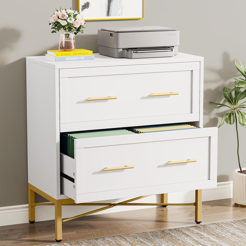 White 2 Drawer Wood File Cabinet D9582