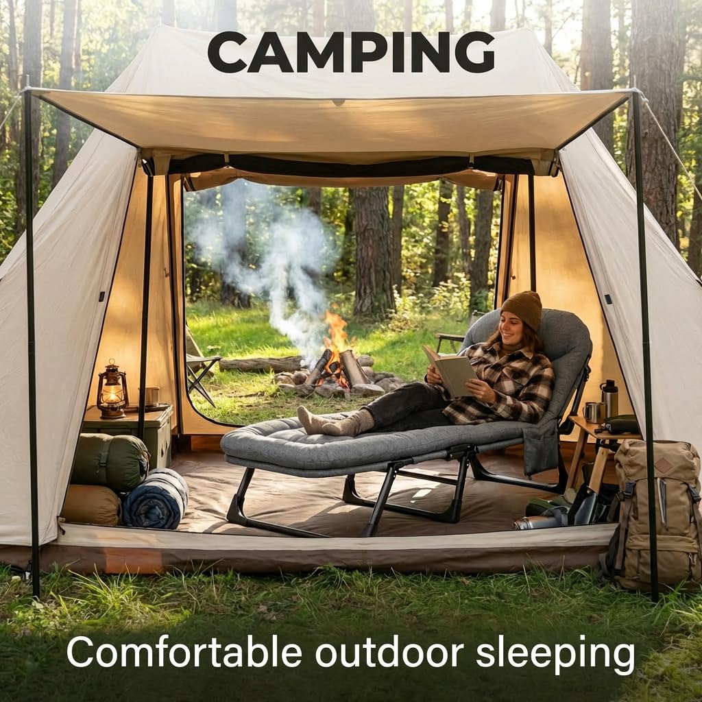 Folding Camping Cot with Mattress and Pillow, Grey W5708