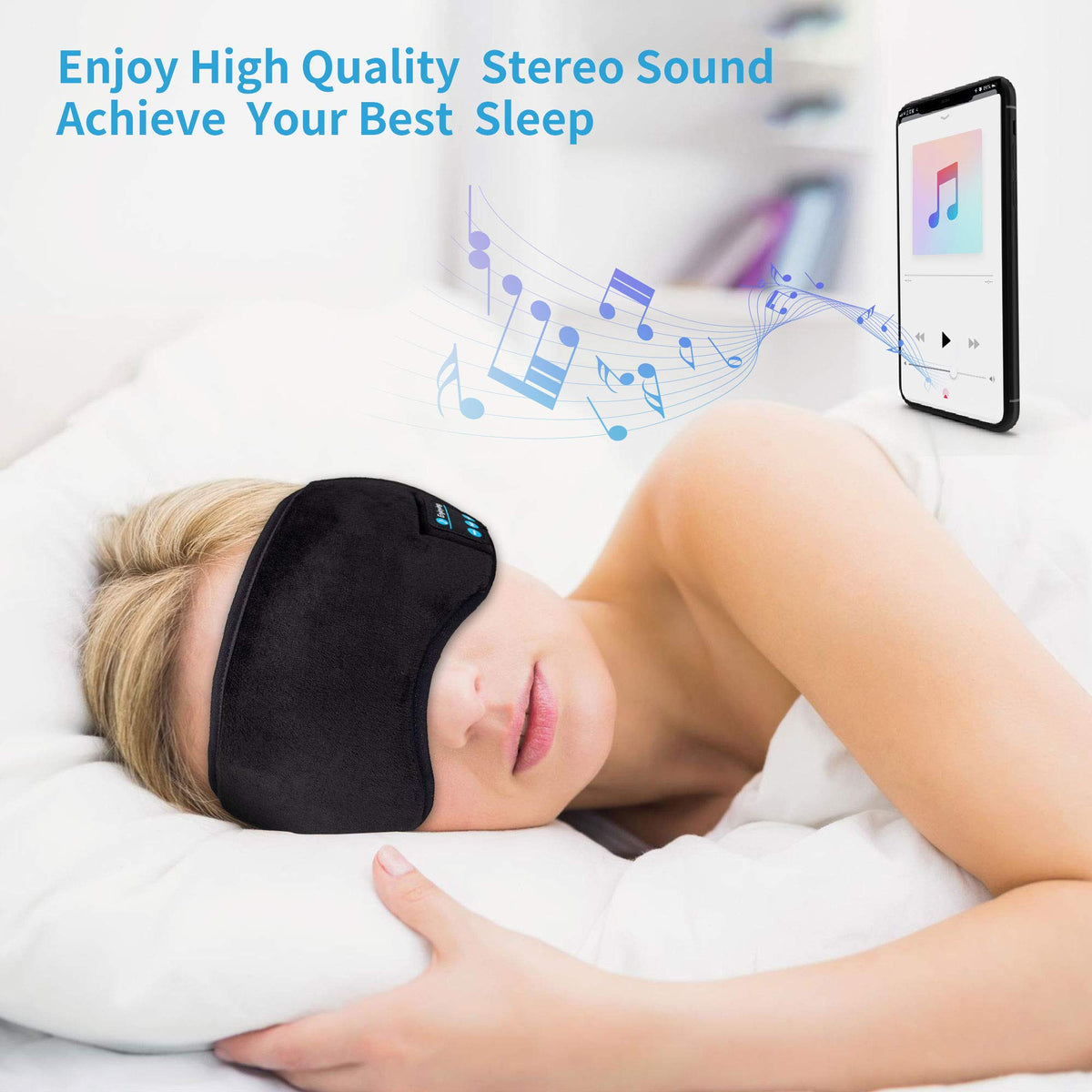 Bluetooth Sleep Headphones Eye Mask with Built-in Speakers Microphone V3899