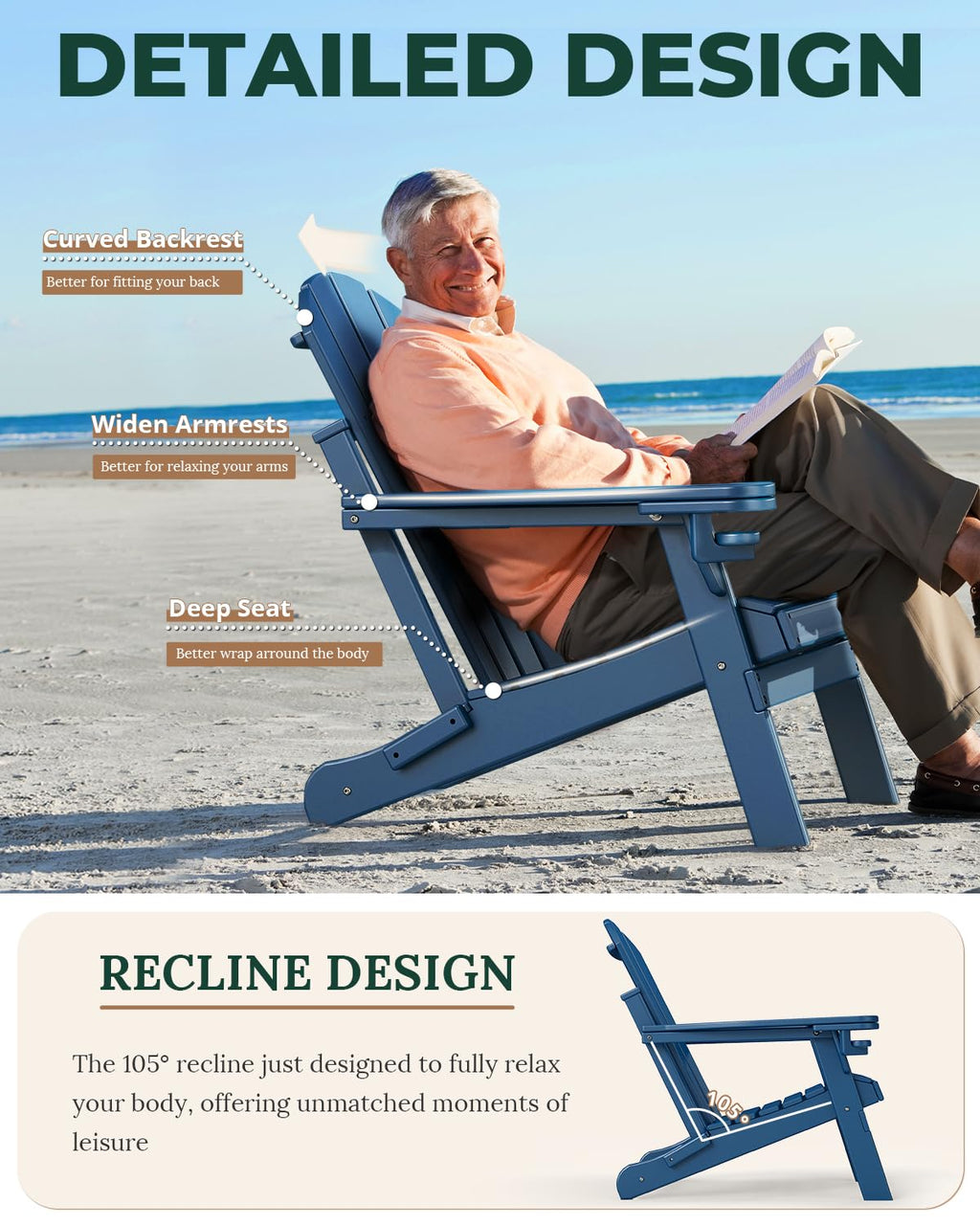 Folding Adirondack Chairs Set of 2 Blue HDPE U425