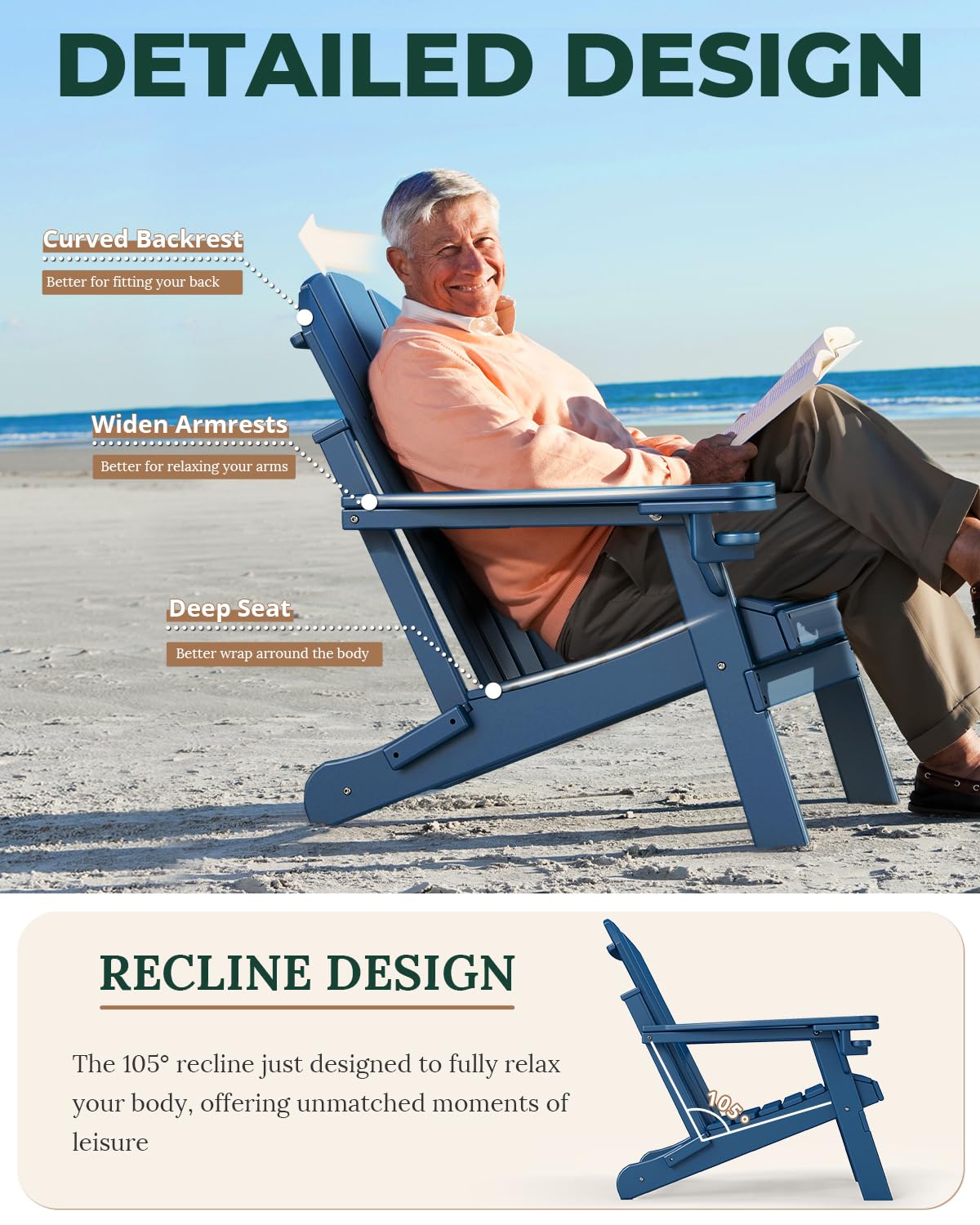 Folding Adirondack Chairs Set of 2 Blue HDPE U425