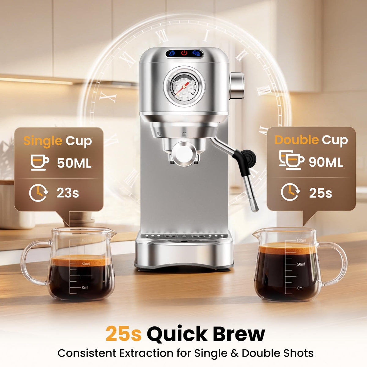 20 Bar Compact Stainless Steel Espresso Machine with Milk Frother Y547527