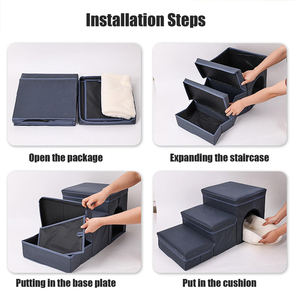 Folding Pet Ramp with Storage, Non Slip Dog Stairs, Grey D50073