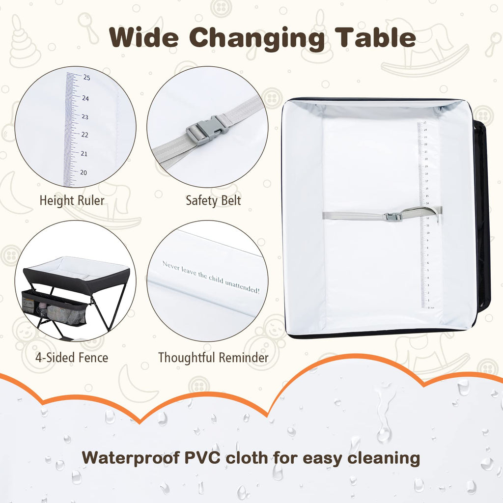 Portable Baby Changing Table with Safety Belt Black L8378