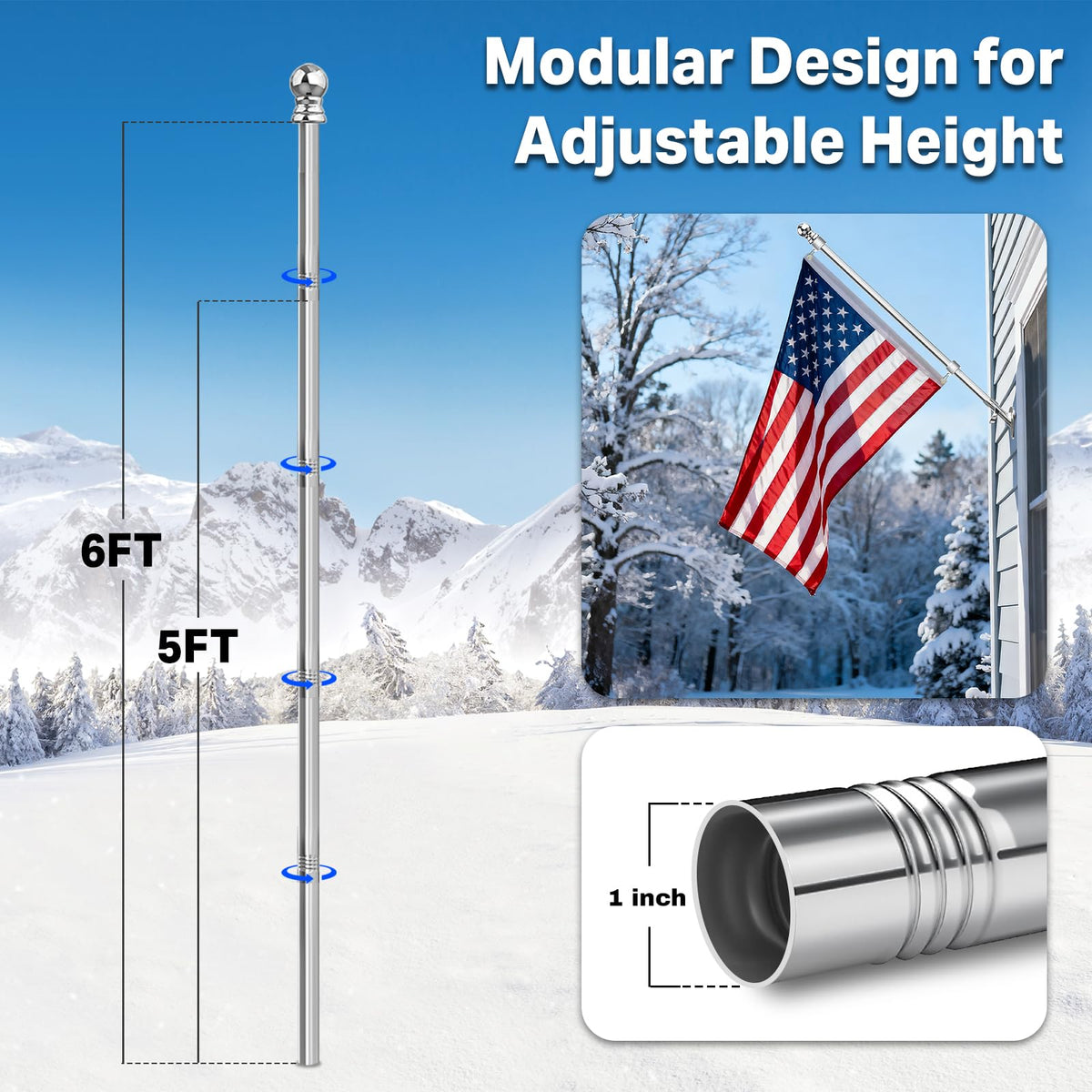 6FT 304 Stainless Steel Flag Pole C272