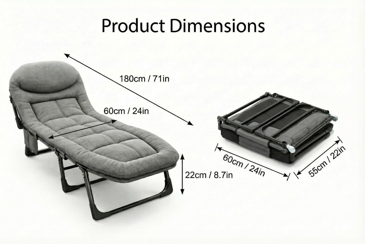 Folding Camping Cot with Mattress and Pillow, Grey W5708